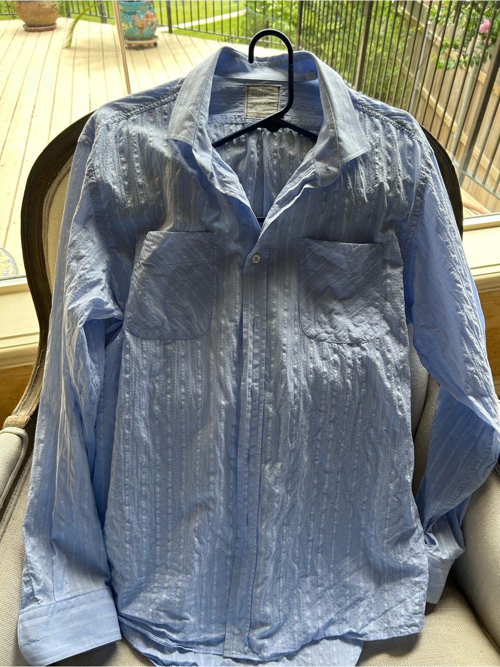 Billy Reid Light Blue Seersucker Button-Up Shirt